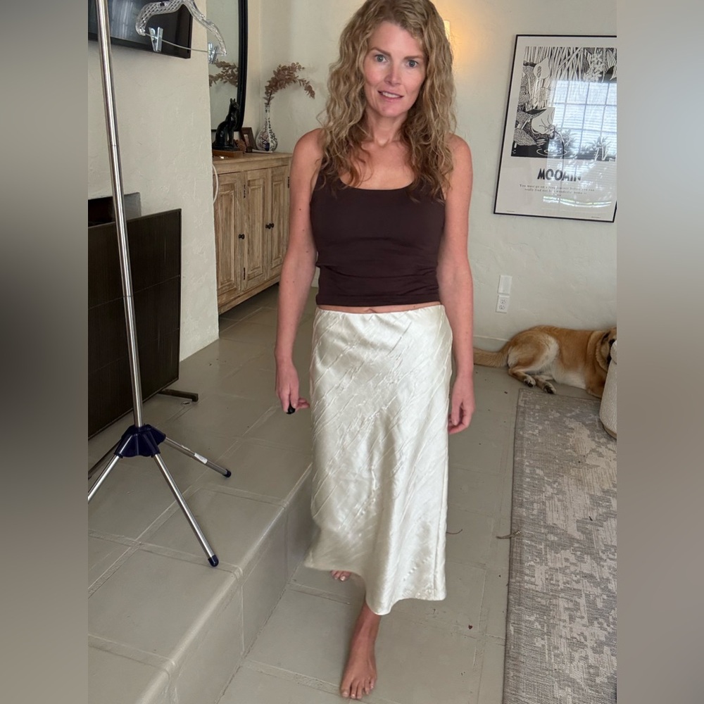 Max Mara $750 Sportmax Ruta Ivory Satin Midi Skirt NWT Size 10 Bias Cut Italy - Picture 9 of 16